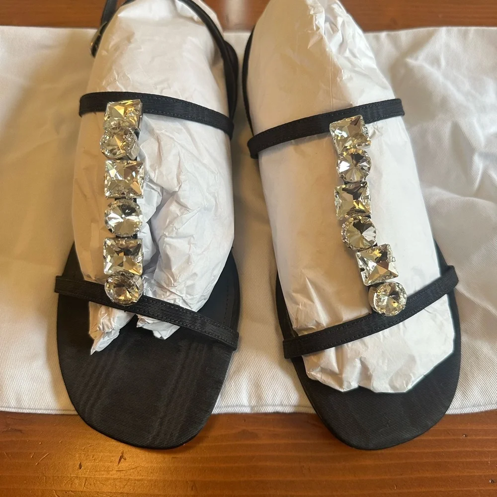 Larroude Black Strappy Sandals with Crystal Embellishments - Picture 3 of 6